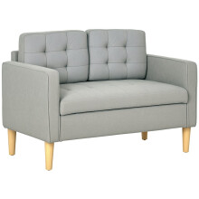Modern 2 Seater Sofa with Hidden Storage, 117cm Tufted Cotton Couch with Wood Legs, Compact Loveseat for Living Room, Kitchen, Light Grey