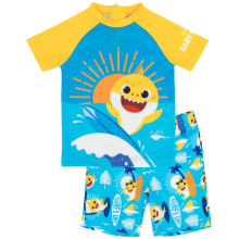 (12-18 Months, Blue/Yellow) Baby Shark Boys Surf's Up! Two-Piece Swimsuit