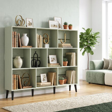 HOMCOM Bookshelf with 10 Cubbies, Book Shelf with Wood Legs, Light Green