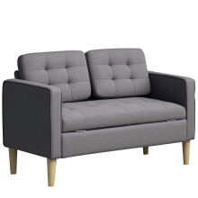 Modern 2 Seater Sofa with Hidden Storage, 117cm Tufted Cotton Couch with Wood Legs, Compact Loveseat for Living Room, Kitchen, Grey