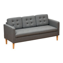 Modern 3 Seater Sofa with Hidden Storage, 169cm Tufted Cotton Couch with Wood Legs, Compact Sofa for Living Room, Grey