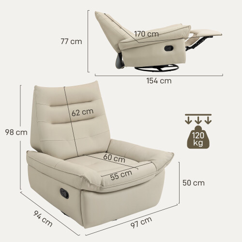 Homcom Sillón Relax Reclinable Beige 97 x 94 x 98 cm 2