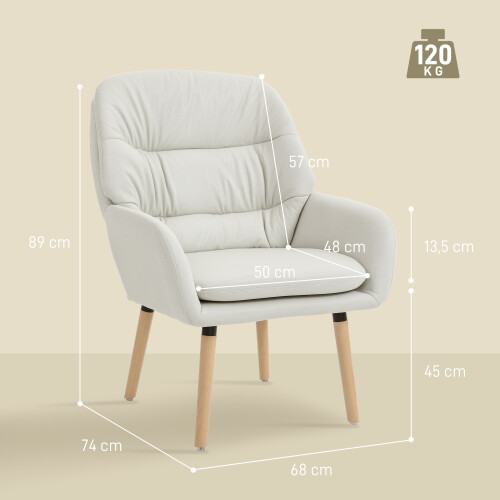 Homcom Butaca de Salón Beige 68 x 74 x 89 cm 2
