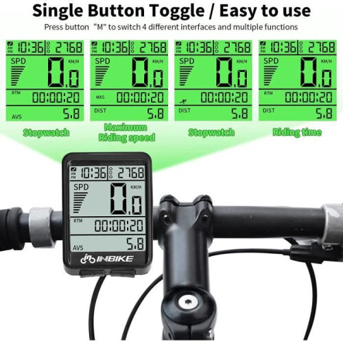 Wireless Bike Computer - GOTOSEEU - IP54 Waterproof - Backlit Display - Multifunction - Stopwatch 2