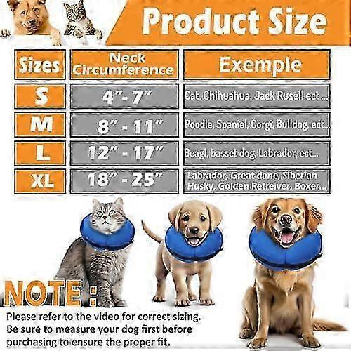 (Blue, L) Inflatable Dog Collar Surgery Cone - Quick Release Adjust Fit Stop Stitch Bite Lick Wound 1