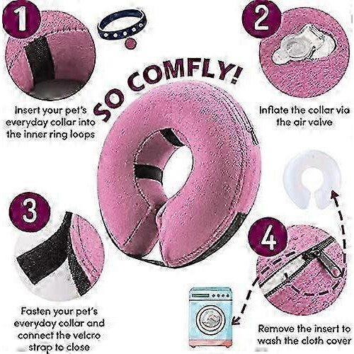 (Pink, S) Inflatable Dog Collar Surgery Cone - Quick Release Adjust Fit Stop Stitch Bite Lick Wound 1