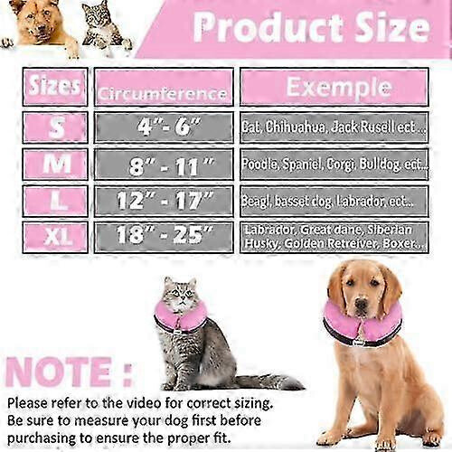 (Pink, S) Inflatable Dog Collar Surgery Cone - Quick Release Adjust Fit Stop Stitch Bite Lick Wound 2