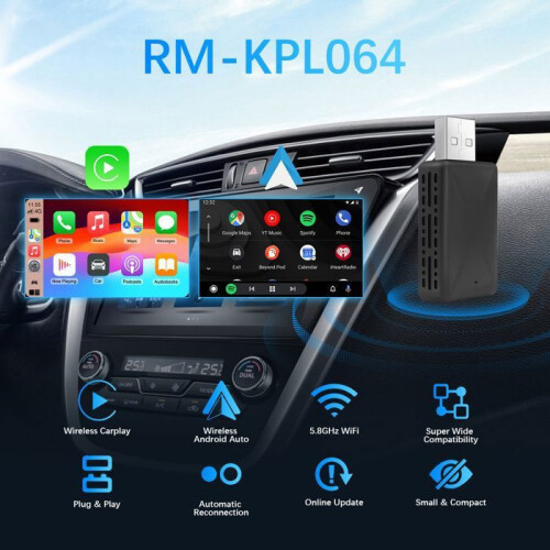 Ασύρματος προσαρμογέας 2 σε 1 για CarPlay Android Auto Mini Box, προσαρμογέας Bluetooth 5.0, 2