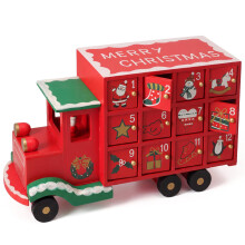 GEEZY Christmas Truck Advent Calendar Wooden Fillable Empty Drawers DIY Countdown Red