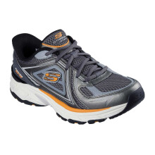 (11 UK, Grey/Orange) Skechers Mens Mesh Metallic Insert Trainers