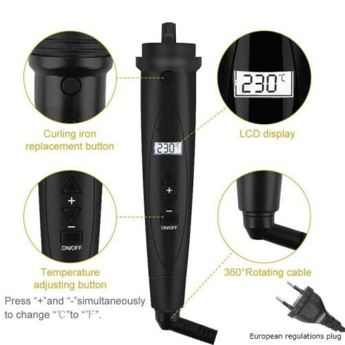 5-in-1 Lockenstab mit LCD-Bildschirm, 80-230C Keramik-Lockenstab mit Handschuh 2