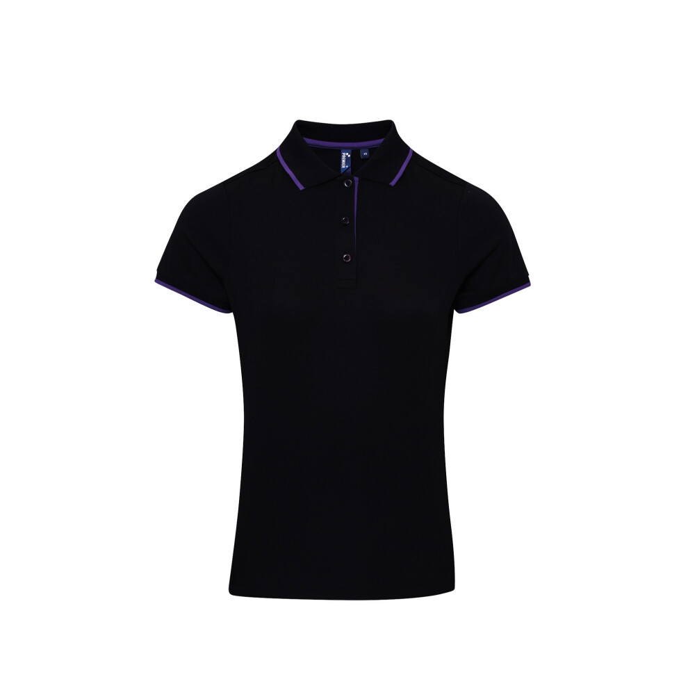Premier (2Xl, Black/Purple) Womens/Ladies Contrast Coolchecker Polo Shirt