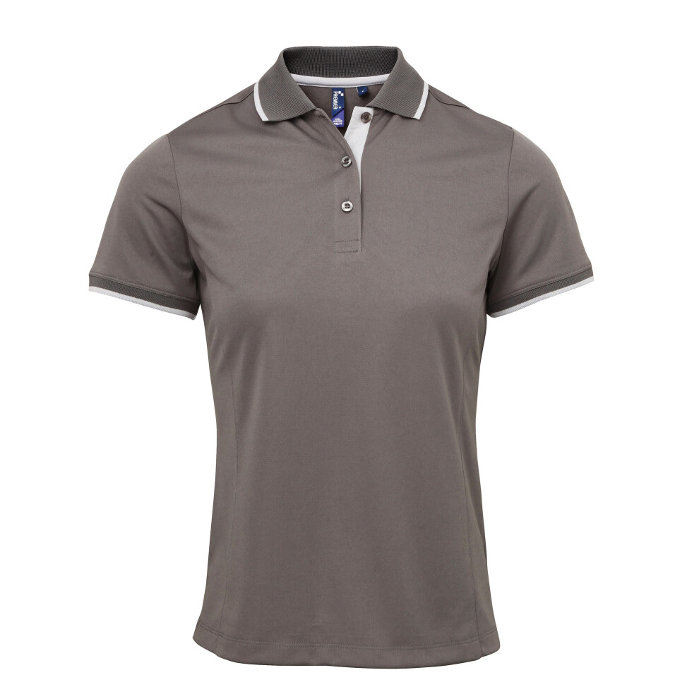 Premier (Xs, Dark Grey/Silver) Womens/Ladies Contrast Coolchecker Polo Shirt
