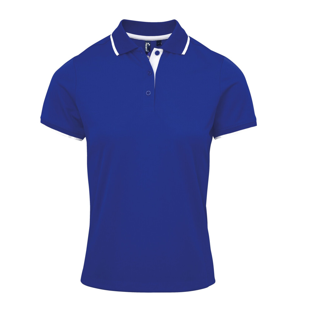 Premier (2Xl, Royal/White) Womens/Ladies Contrast Coolchecker Polo Shirt