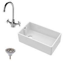 Fireclay Belfast Kitchen Sink with Overflow, Mono Sink Mixer Tap & Waste, 795mm