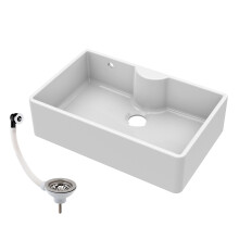 795mm - 1 Bowl Fireclay Butler Kitchen Sink - Tap Ledge, Overflow & Waste