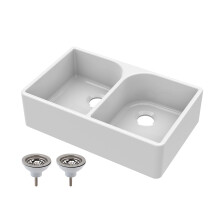 Traditional 795mm 2 Bowl Fireclay Butler Kitchen Sink - Full Weir & Wastes