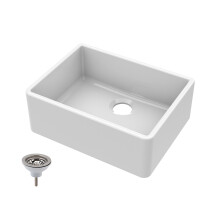 595mm - Single Bowl Fireclay Butler Kitchen Sink - Chrome Strainer Waste