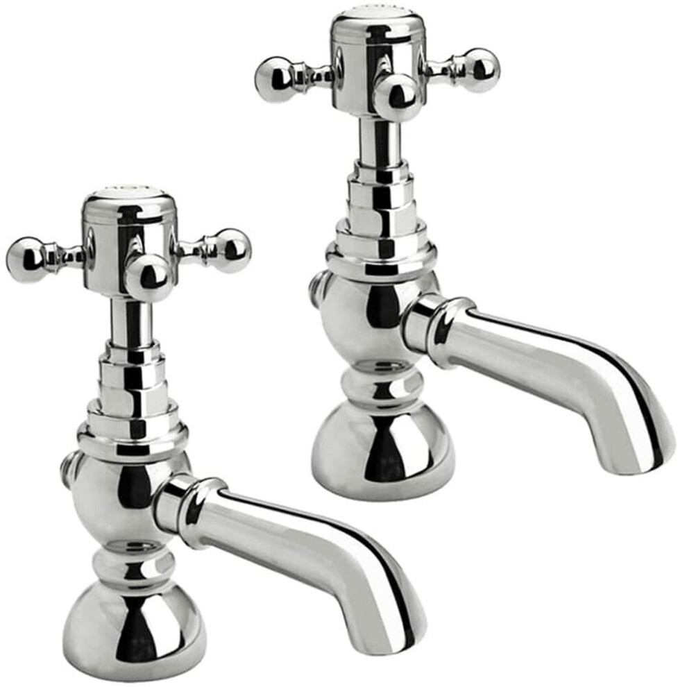 Traditional Bathroom Bath Pillar Taps - Crosshead Handles - Chrome 5056817737153
