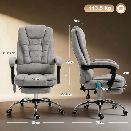 Vinsetto Vinsetto Heated 6 Points Vibration Massage Executive Office Chair Grey 2