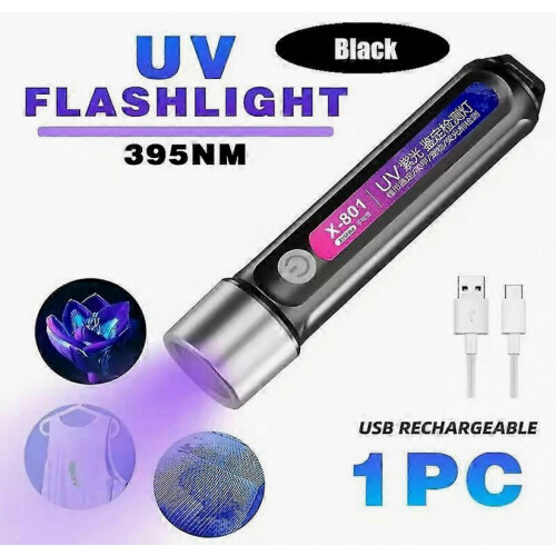 Black UV Flashlight for Hygiene Inspection and Outdoor Detection, USB Rechargeable Compact Blacklight Torch 1