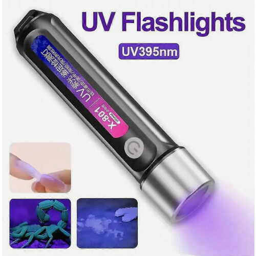 Black UV Flashlight for Hygiene Inspection and Outdoor Detection, USB Rechargeable Compact Blacklight Torch 2