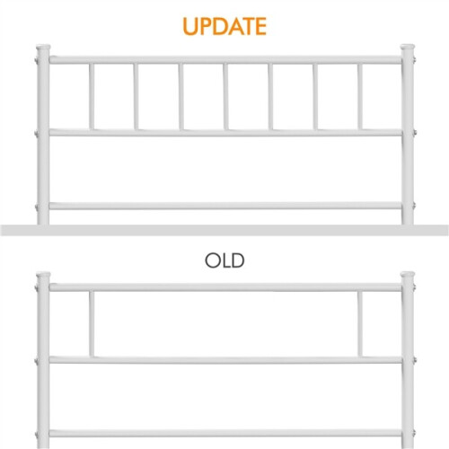 White Single Metal Bed Frame w/ Headboard Solid Slatted Base for Adults Teenager 2