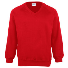 (36, Red) Maddins Childrens Unisex Coloursure V-Neck Sweatshirt / Schoolwear