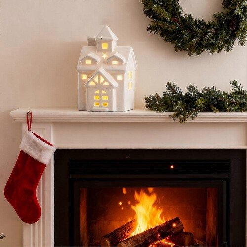 Hollow Ceramic House LED Candlestick Night Light Christmas Desktop Decoration Craft 2