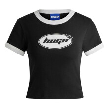(L, Black) Slazenger Womens/Ladies Ringer Cotton Cropped T-Shirt