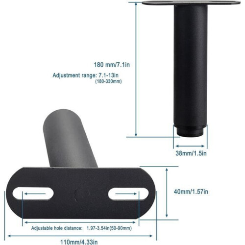 Gamba per letto - WASDK - Metallo regolabile - Altezza da 18 a 33 cm - 2 pezzi - Nero 1