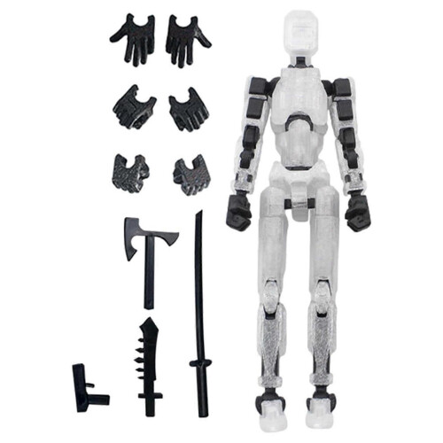 2X Fullt ledad 3D-utskriven robot actionfigur vit för stop motion-animation 1