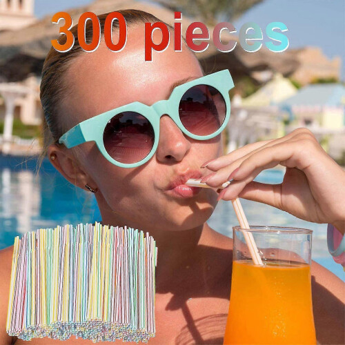 300 cannucce di plastica lunghe 20 cm, a righe multicolore, adatte per il letto. 1