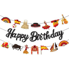 19 Pezzi di Bandiera A Tema Spagnolo per Compleanno, Festoni Appesi, Bandiere da Appendere per Decorazioni di Compleanno e Forniture per Feste