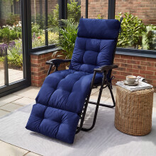(Navy Blue) Outdoor Thickened Lounger Cushion Rattan Chair Cushion with Straps&Pullover