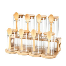 9-Piece Kitchen Airtight Glass Jar Set with Lids & Storage Rack, Comes with Waterproof Labels, Multipurpose Storage