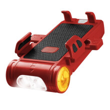 5-in-1 Bike Phone Mount with LED Light 2000mAh Power Bank 130dB Horn & USB Charger Automatic Locking Handlebar Mount A