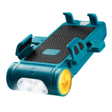 5-in-1 Fahrrad Handyhalterung mit LED-Licht 2000mAh Powerbank 130dB Horn & USB-Ladegerät Automatische Verriegelung Lenkerhalterung C