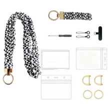 Lanyard Scrunchie Breakaway con Portadocumenti Lanyard Elastico per Insegnanti per Badge ID Chiavi per Badge ID Motivo A Quadri
