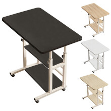 60x37cm Height Adjustable Mobile Side Table Rolling Laptop Desk, 3-Tier, Black