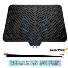 Silicone Dish Drying Mat Non-Slipping Heat-Resistant Kitchen Hygienic Drying Pad Foldable Dish Rack Mat with Drain Lip A
