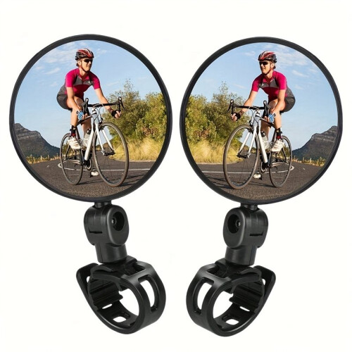 Bike Mirror, Bicycle Cycling Rear View Safe Mirrors, Adjustable Rotatable Handlebars Mounted Plastic Convex Mirror