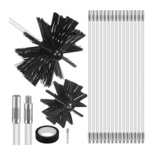 20FT Chimney Sweep Brush Kit, 15 Flexible Rods, 4/6in Heads, Drill Driven Flue & Dryer Cleaner