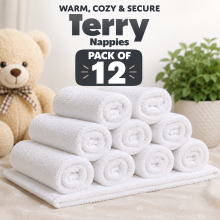 12 x White Soft Baby Terry Towelling Pure Cotton Nappies