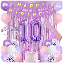 Décorations Rose et Violettes pour le 10e Anniversaire D'une Fille, Ensemble de Décorations à Deux Chiffres, Fournitures de Fête pour les 10 Ans