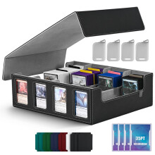 4-Row Card Storage Box with Commander Display, Holds 3000+ for Cards with Removable Lid and Dividers