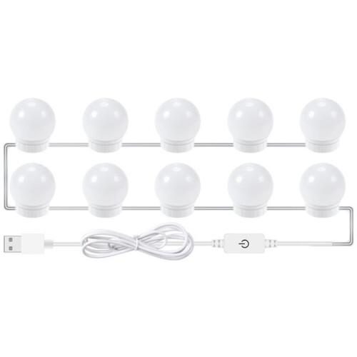 LED Vanity Lights for Mirror, 10 Dimmable Bulbs, Adjustable Color, USB Cable, for Makeup Table Dressing Room Mirror, 1PC