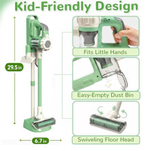 Kids Vacuum That Really Works Toddler Vacuum Cleaner with Real Suction, Pretend Housekeeping for Kids Ages 3+ Green