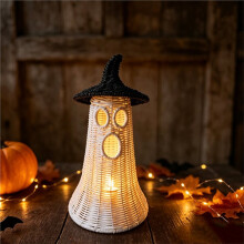Halloween Table Decor with Witch Hat, Vintage Woven Night Light Shade for Haunted House Cafe Bedroom Library