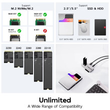 2.5/3.5 Inch HDD/SSD Case M.2 NVMe/ SSD Enclosure Adapter USB3.2 Gen2 USB C Support Offline Clone EU Plug